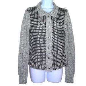 CAbi Sweater Jacket Gray Cardigan Knit Snap Up Long Sleeve Lined Front EUC Sz S